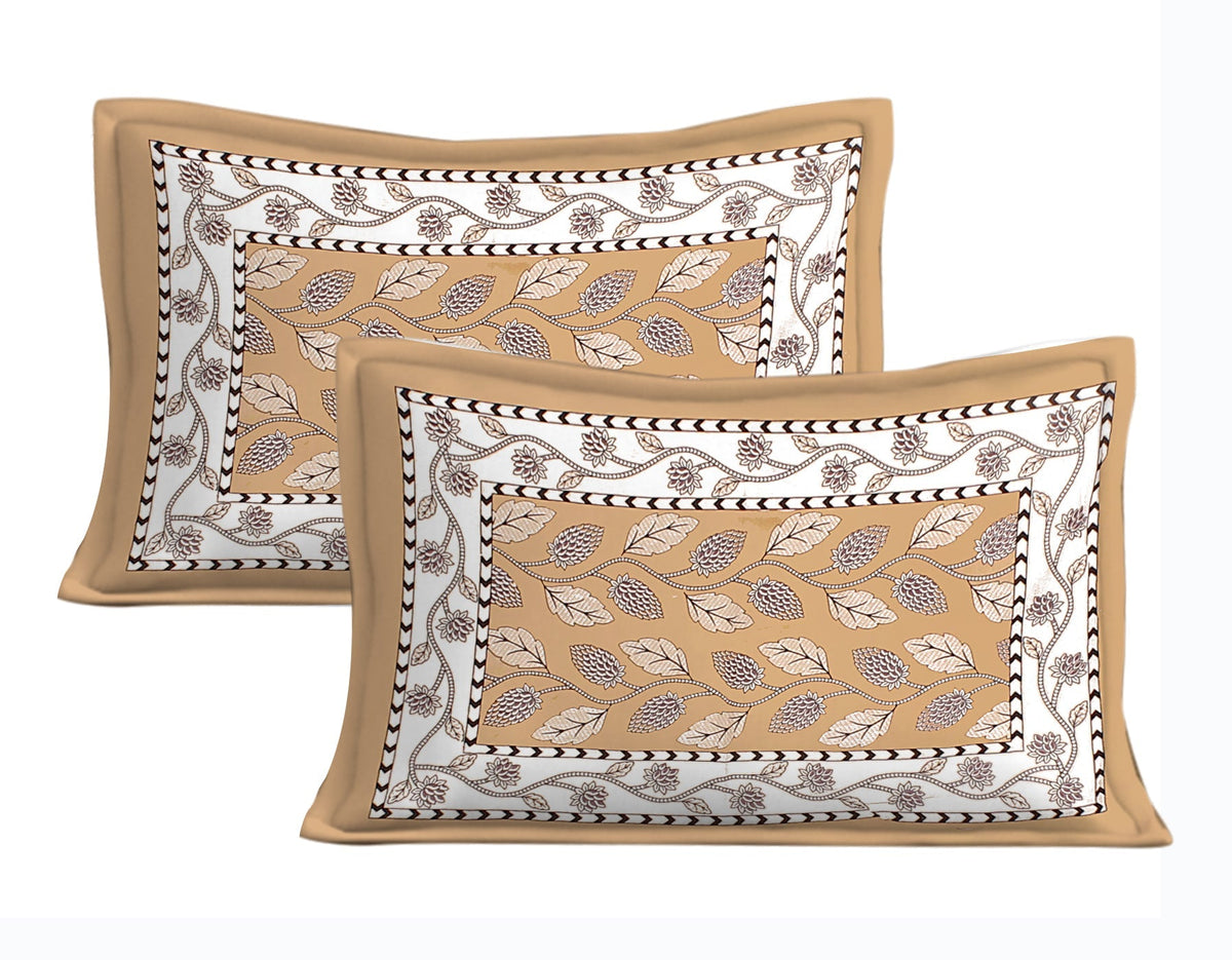 Rudra Bazaar Brown 210 TC Cotton Double King Bedsheet With 2 Pillow Covers | Grocsy