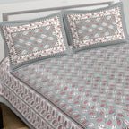 Rudra Bazaar Grey 210 TC Cotton Double King Bedsheet With 2 Pillow Covers | Grocsy