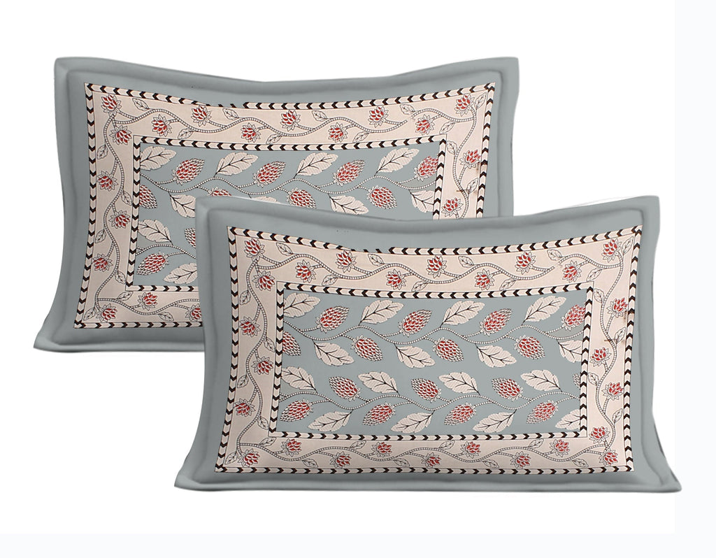 Rudra Bazaar Grey 210 TC Cotton Double King Bedsheet With 2 Pillow Covers | Grocsy