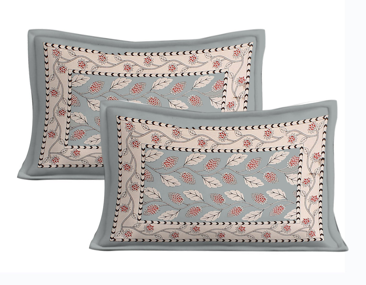 Rudra Bazaar Grey 210 TC Cotton Double King Bedsheet With 2 Pillow Covers | Grocsy