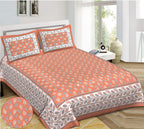 Rudra Bazaar Orange 210 TC Cotton Double King Bedsheet With 2 Pillow Covers | Grocsy