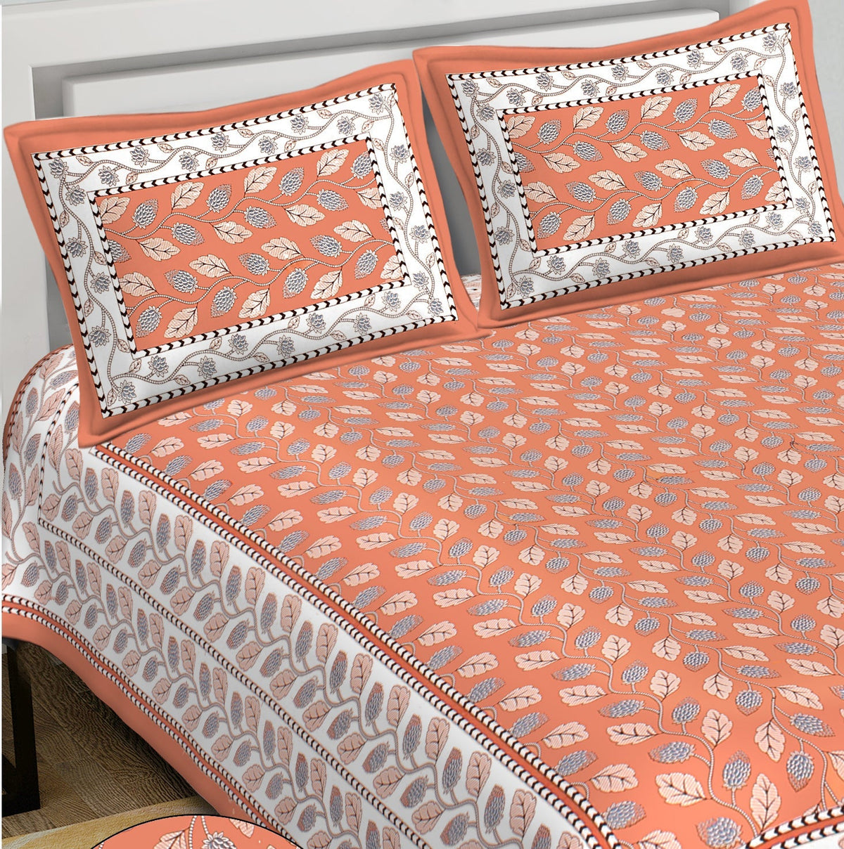 Rudra Bazaar Orange 210 TC Cotton Double King Bedsheet With 2 Pillow Covers | Grocsy