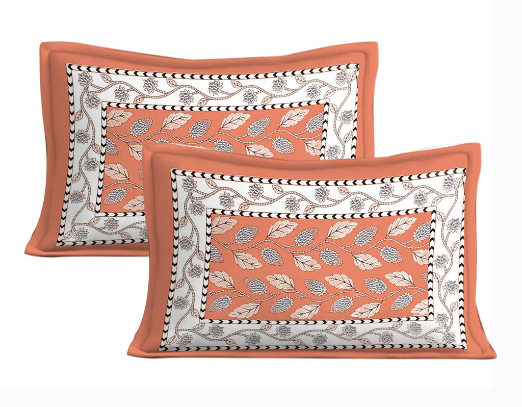 Rudra Bazaar Orange 210 TC Cotton Double King Bedsheet With 2 Pillow Covers | Grocsy