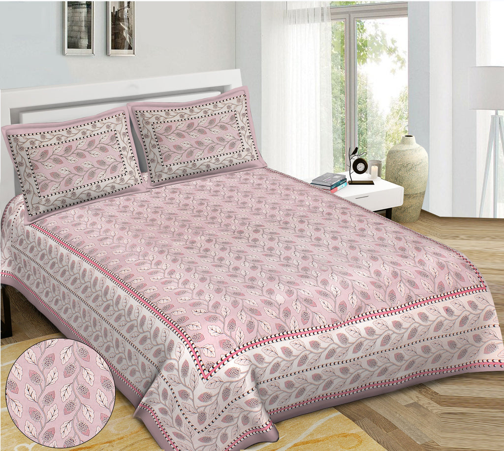 Rudra Bazaar Purple 210 TC Cotton Double King Bedsheet With 2 Pillow Covers | Grocsy