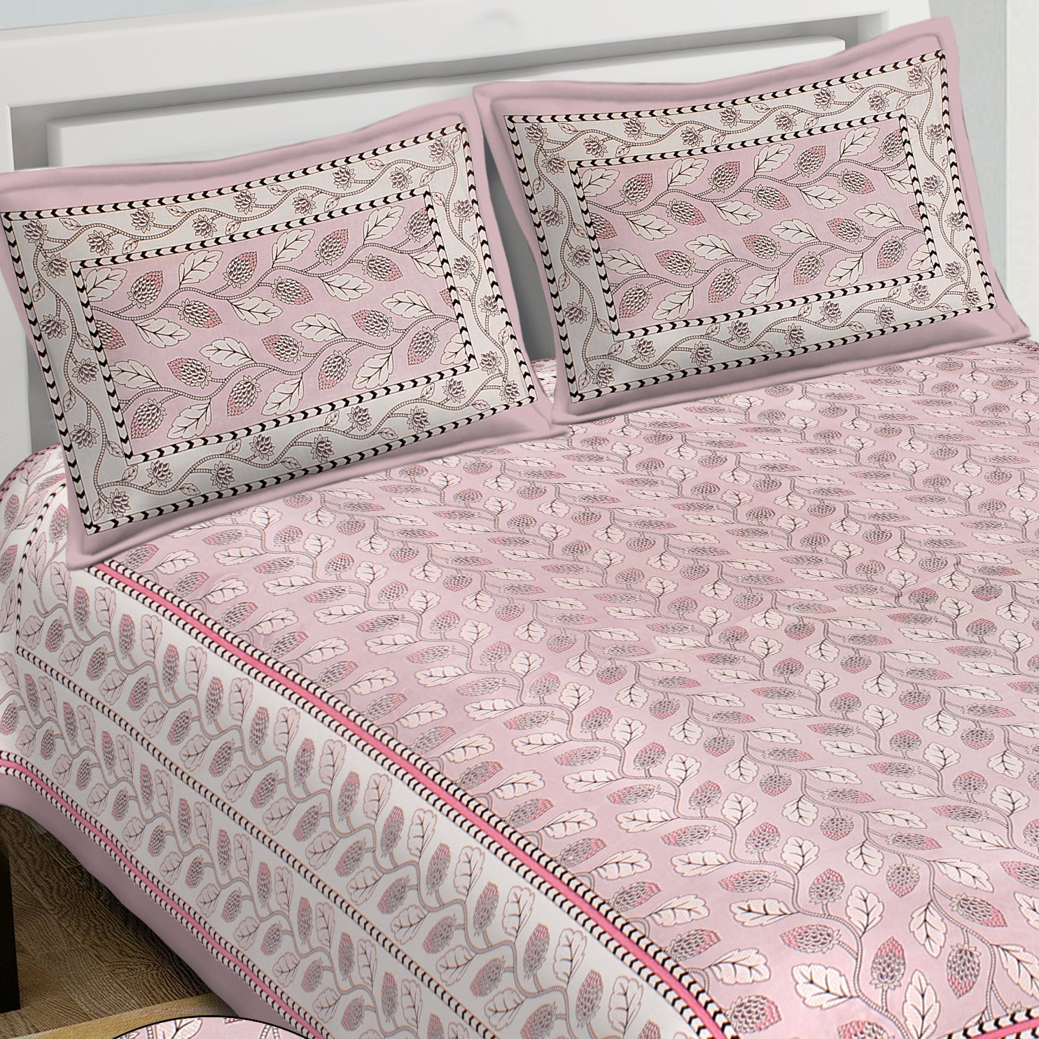 Rudra Bazaar Purple 210 TC Cotton Double King Bedsheet With 2 Pillow Covers | Grocsy