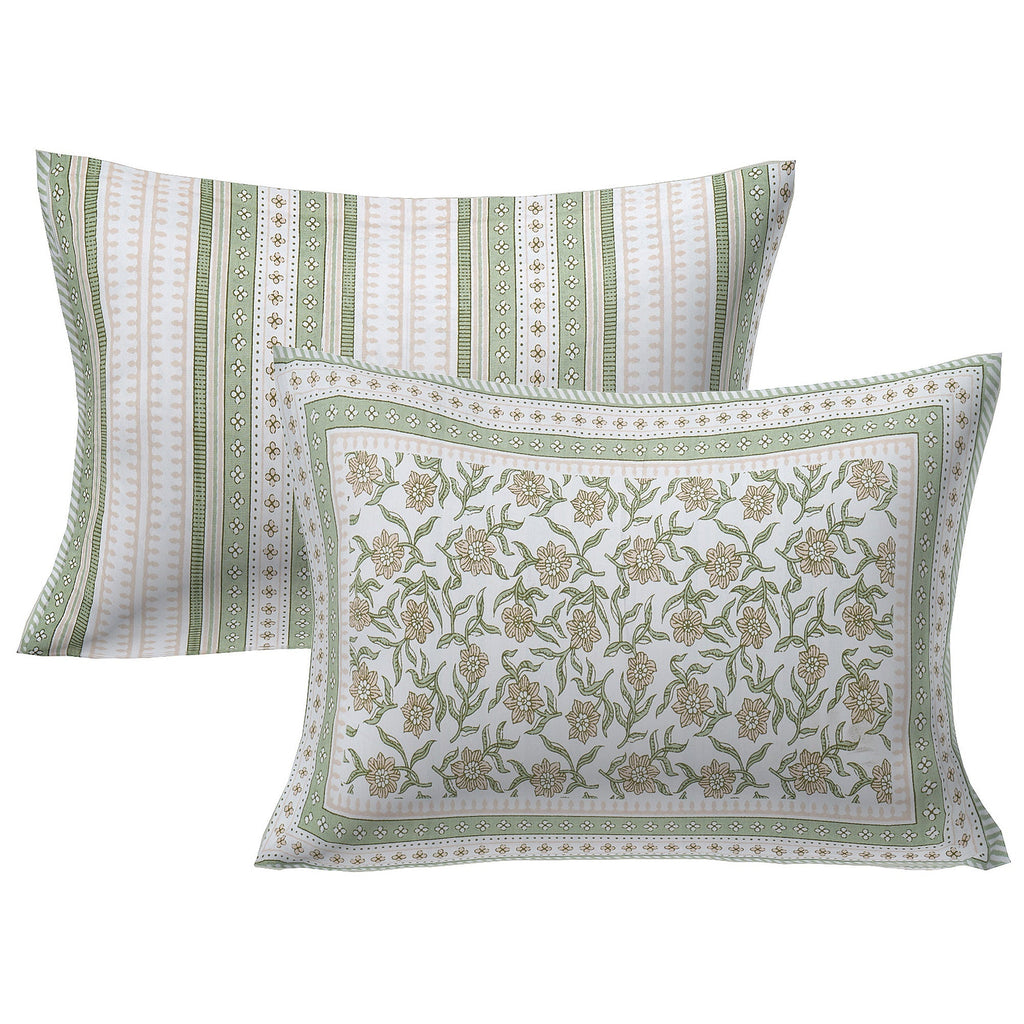 Rudra Bazaar Green 210 TC Cotton Double King Bedsheet With 2 Pillow Covers | Grocsy