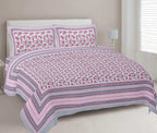 Rudra Bazaar Pink 210 TC Cotton Double King Bedsheet With 2 Pillow Covers | Grocsy