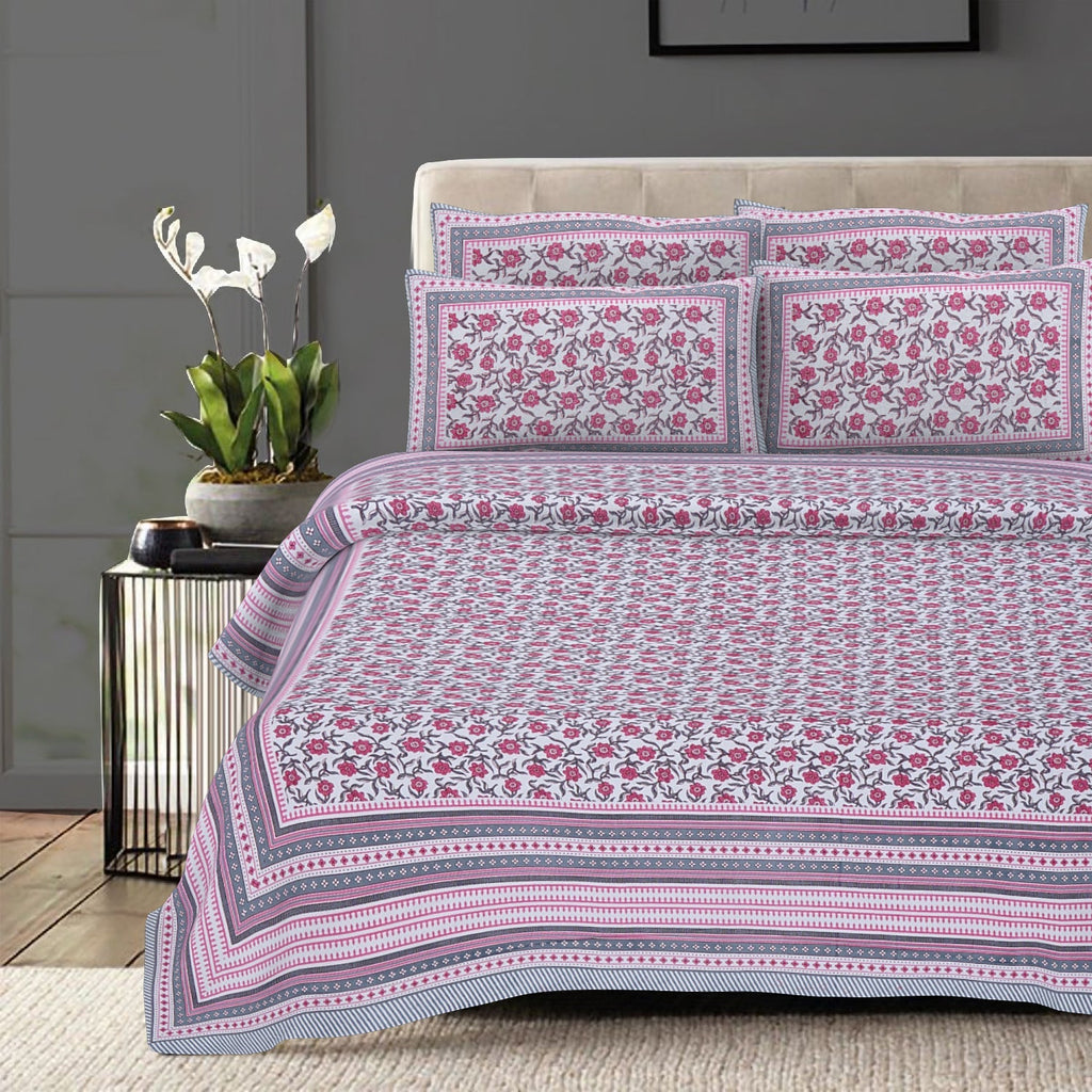 Rudra Bazaar Pink 210 TC Cotton Double King Bedsheet With 2 Pillow Covers | Grocsy