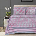 Rudra Bazaar Pink 210 TC Cotton Double King Bedsheet With 2 Pillow Covers | Grocsy