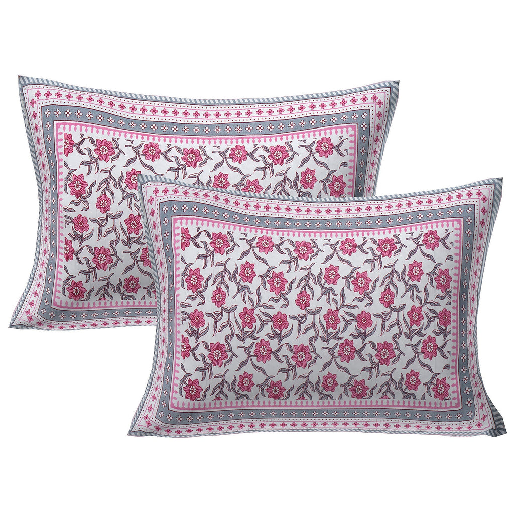 Rudra Bazaar Pink 210 TC Cotton Double King Bedsheet With 2 Pillow Covers | Grocsy