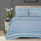 Rudra Bazaar Turquoise Blue 210 TC Cotton Double King Bedsheet With 2 Pillow Covers | Grocsy