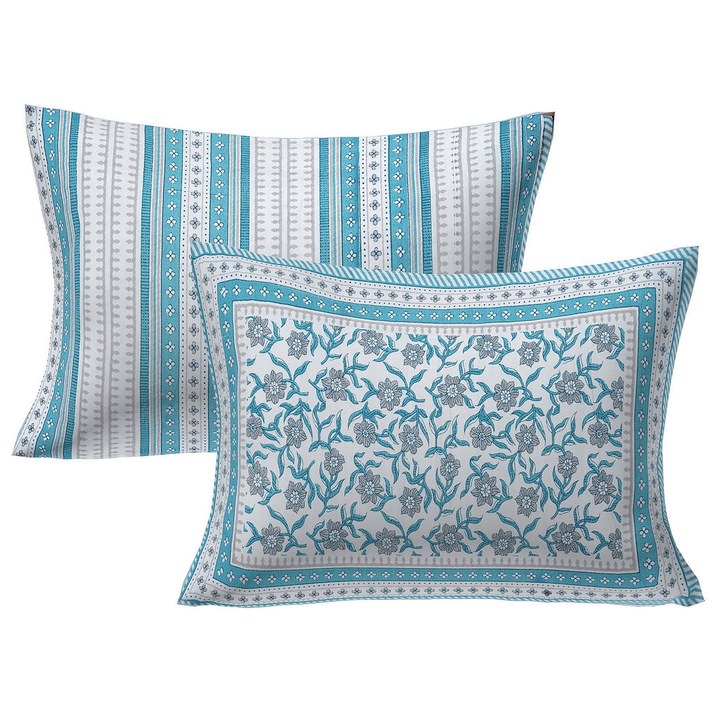 Rudra Bazaar Turquoise Blue 210 TC Cotton Double King Bedsheet With 2 Pillow Covers | Grocsy