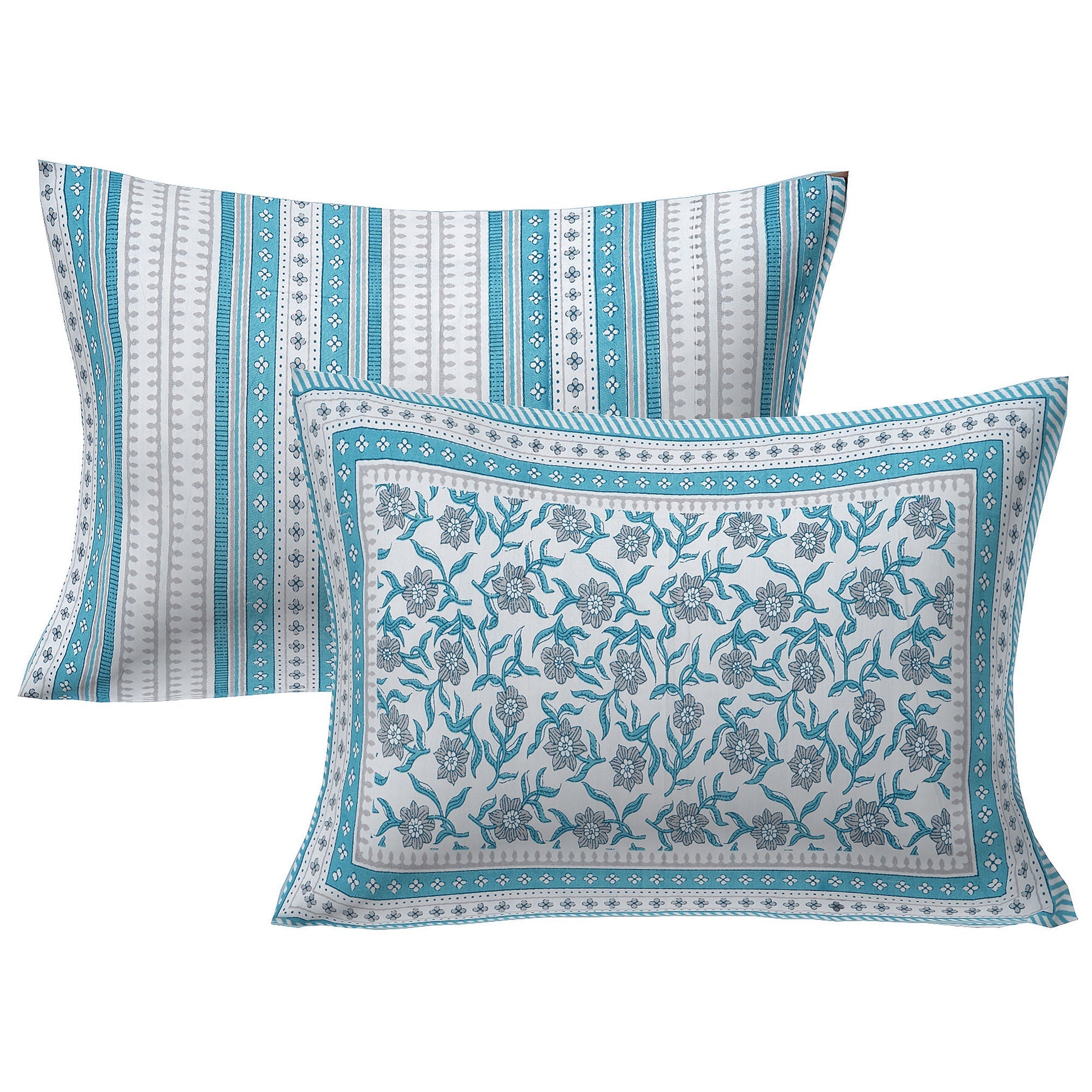 Rudra Bazaar Turquoise Blue 210 TC Cotton Double King Bedsheet With 2 Pillow Covers | Grocsy