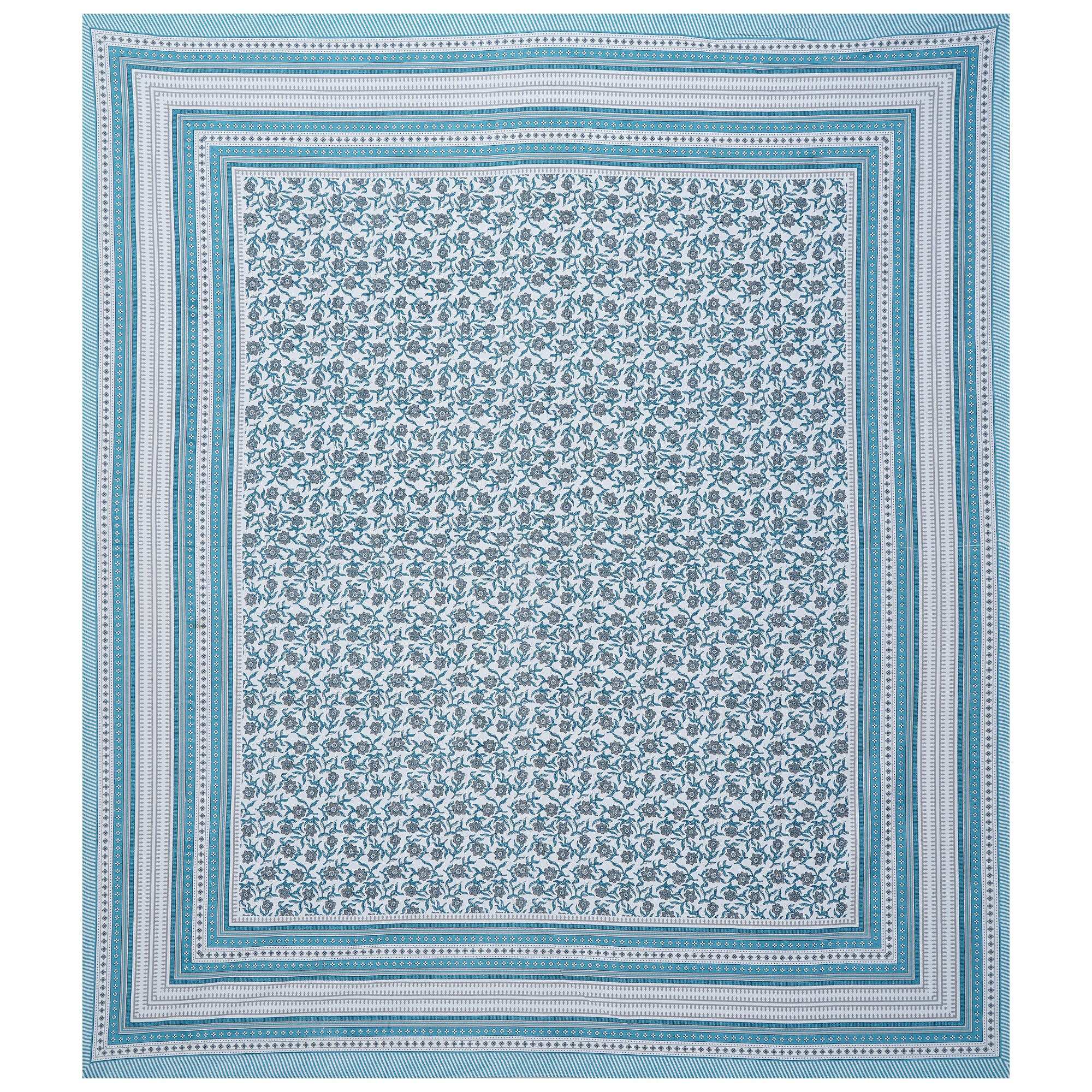 Rudra Bazaar Turquoise Blue 210 TC Cotton Double King Bedsheet With 2 Pillow Covers | Grocsy