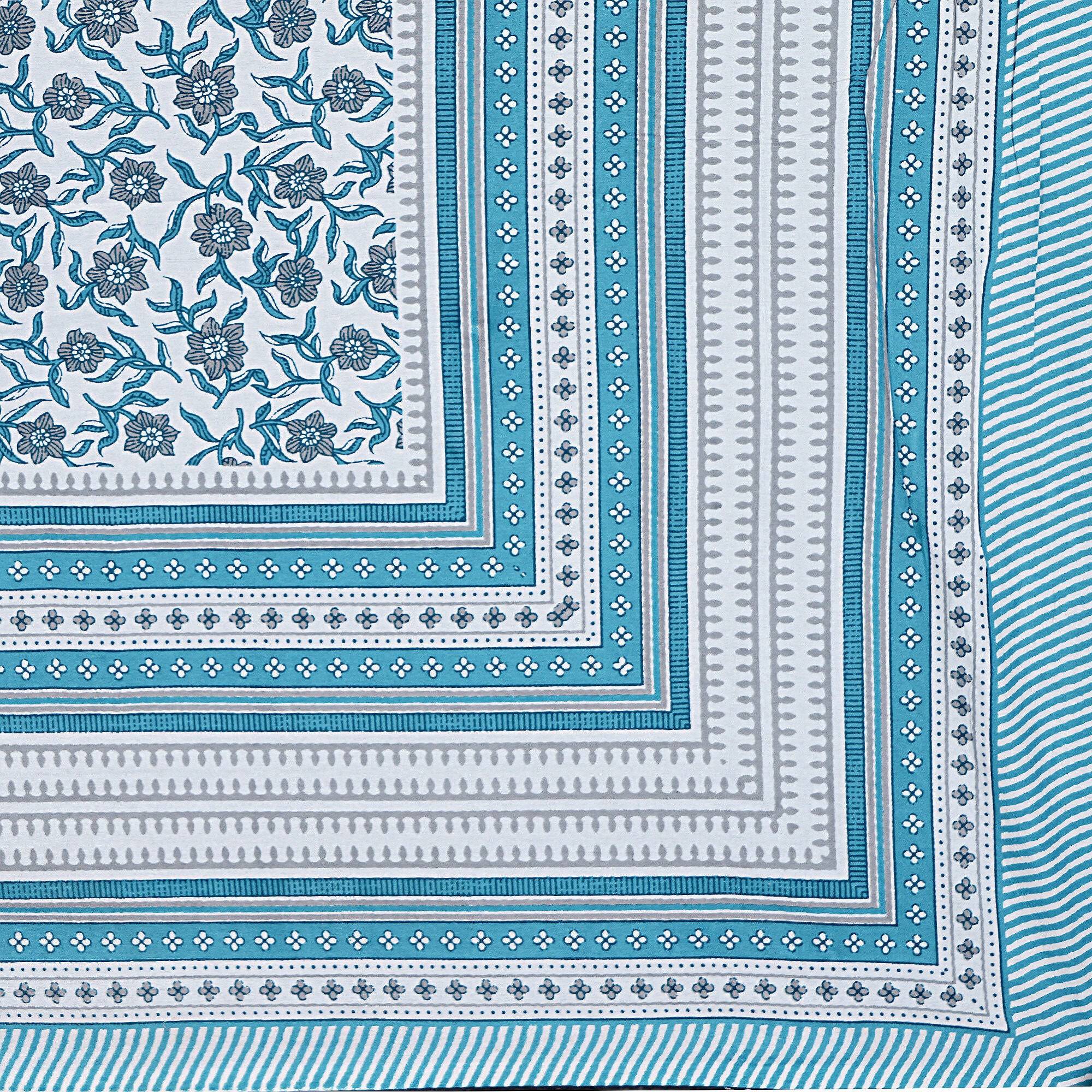 Rudra Bazaar Turquoise Blue 210 TC Cotton Double King Bedsheet With 2 Pillow Covers | Grocsy