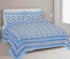 Rudra Bazaar Blue 210 TC Cotton Double King Bedsheet With 2 Pillow Covers | Grocsy