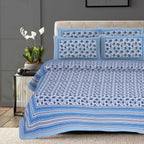 Rudra Bazaar Blue 210 TC Cotton Double King Bedsheet With 2 Pillow Covers | Grocsy