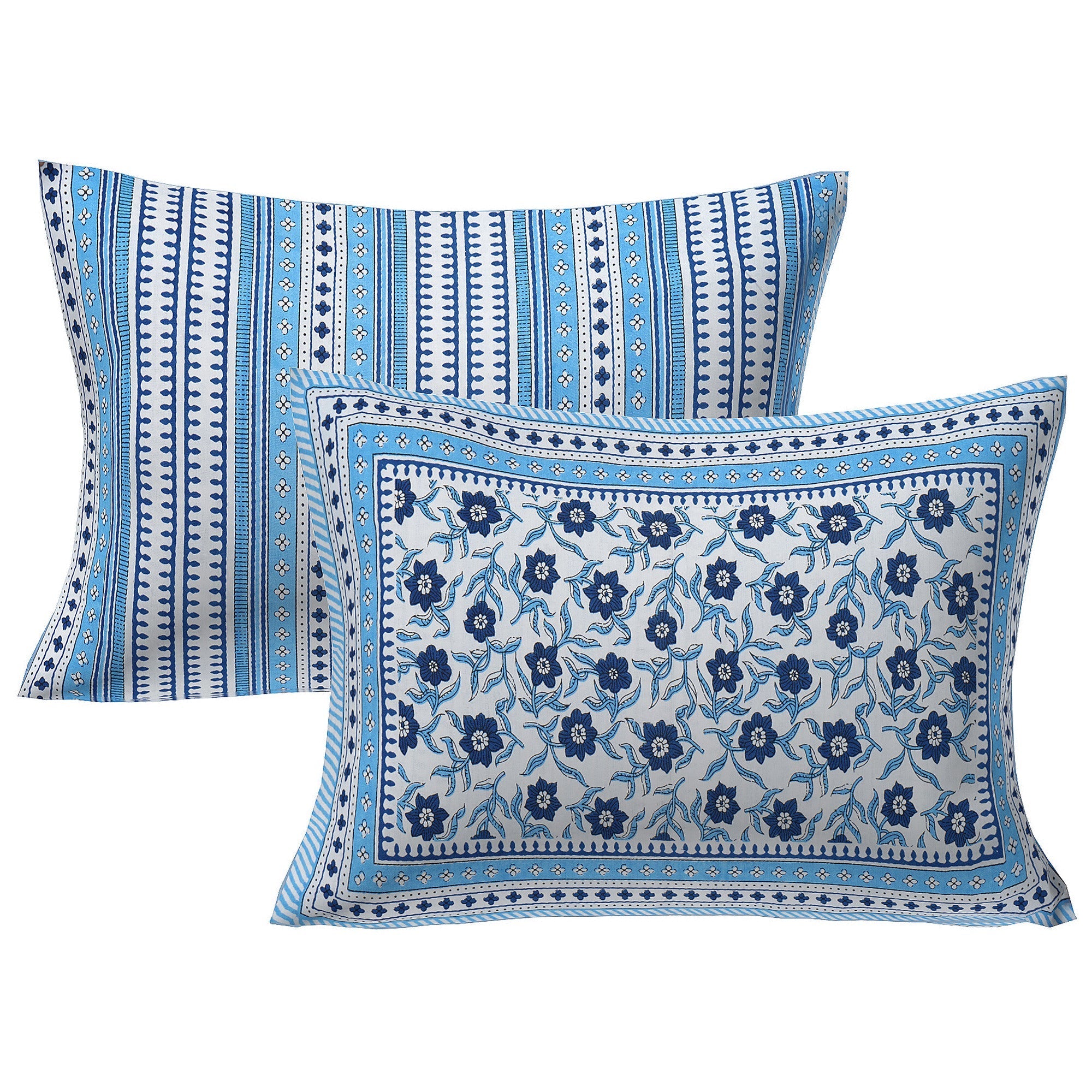 Rudra Bazaar Blue 210 TC Cotton Double King Bedsheet With 2 Pillow Covers | Grocsy