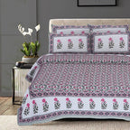 Rudra Bazaar Green 210 TC Cotton Double King Bedsheet With 2 Pillow Covers | Grocsy