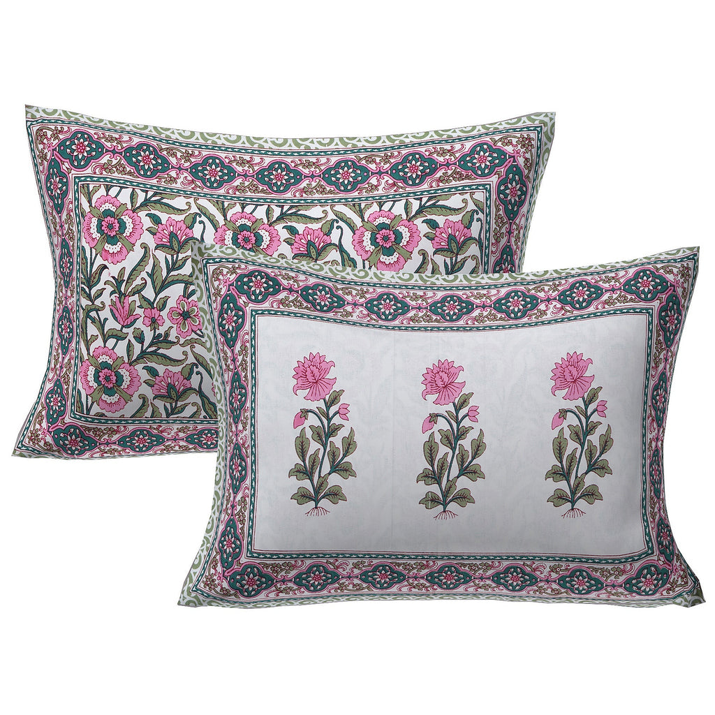 Rudra Bazaar Green 210 TC Cotton Double King Bedsheet With 2 Pillow Covers | Grocsy