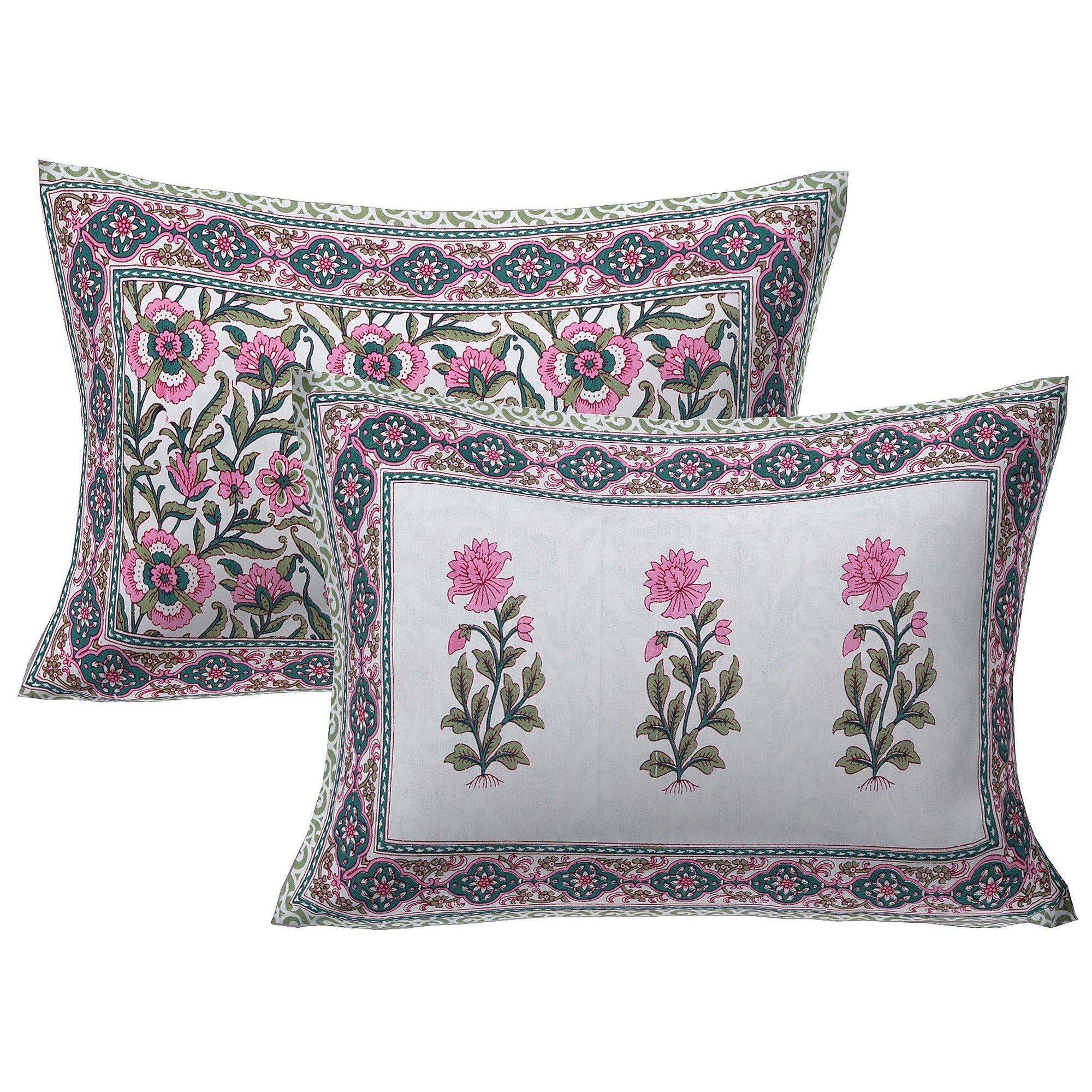 Rudra Bazaar Green 210 TC Cotton Double King Bedsheet With 2 Pillow Covers | Grocsy