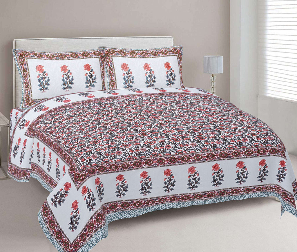 Rudra Bazaar Grey 210 TC Cotton Double King Bedsheet With 2 Pillow Covers | Grocsy