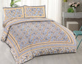 Rudra Bazaar Blue 210 TC Cotton Double King Bedsheet With 2 Pillow Covers | Grocsy