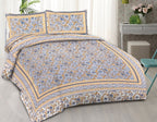 Rudra Bazaar Blue 210 TC Cotton Double King Bedsheet With 2 Pillow Covers | Grocsy