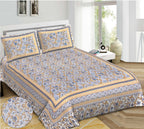 Rudra Bazaar Blue 210 TC Cotton Double King Bedsheet With 2 Pillow Covers | Grocsy