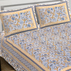 Rudra Bazaar Blue 210 TC Cotton Double King Bedsheet With 2 Pillow Covers | Grocsy
