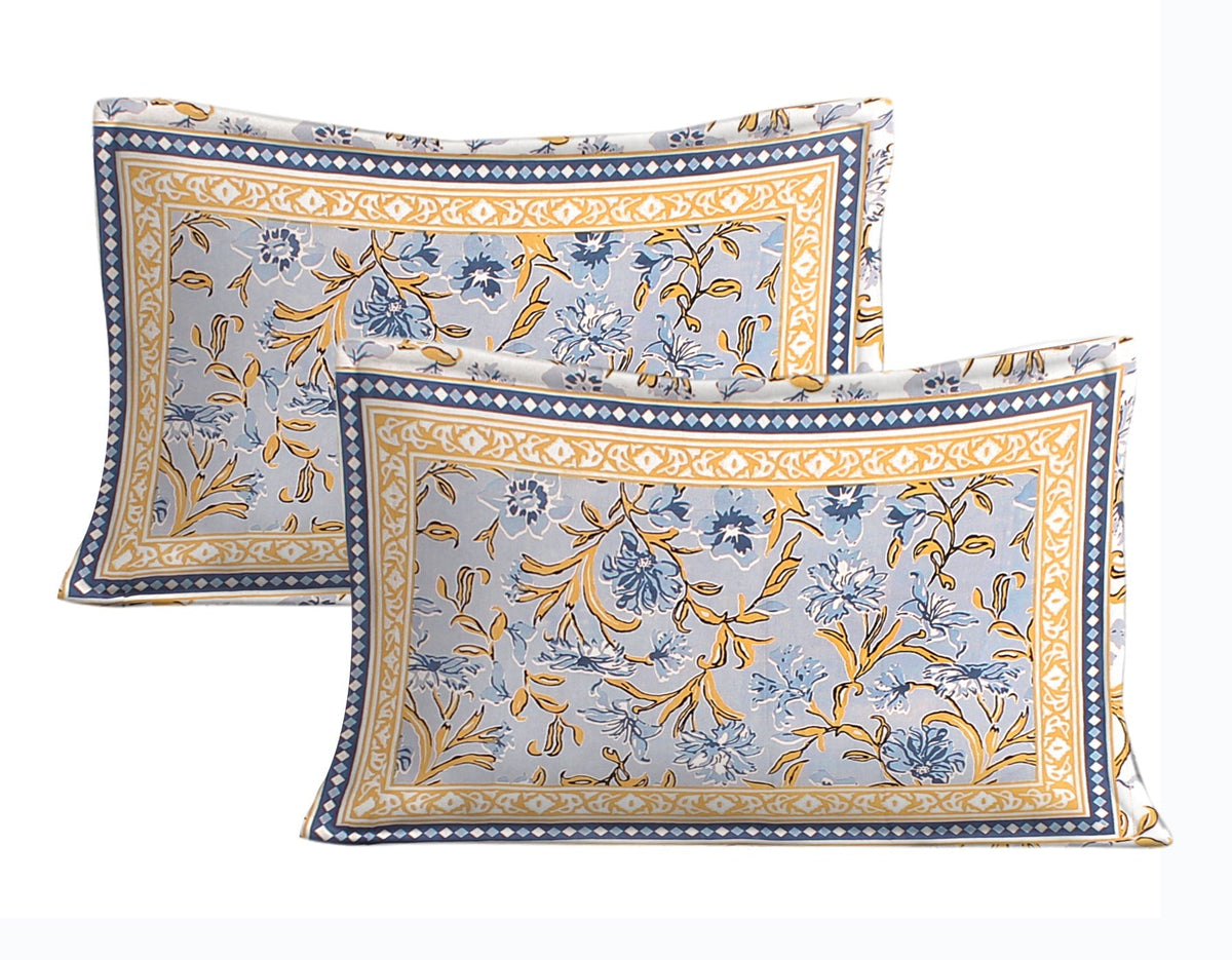 Rudra Bazaar Blue 210 TC Cotton Double King Bedsheet With 2 Pillow Covers | Grocsy
