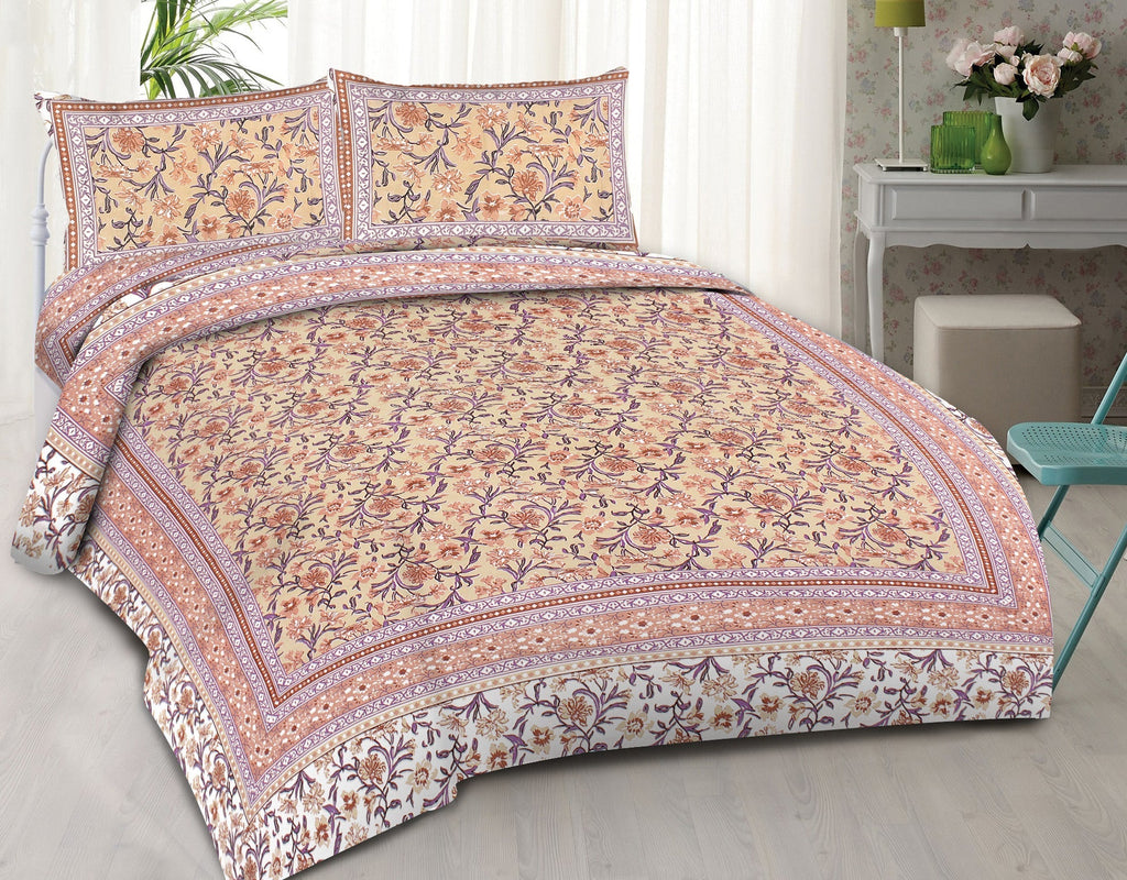 Rudra Bazaar Brown 210 TC Cotton Double King Bedsheet With 2 Pillow Covers | Grocsy