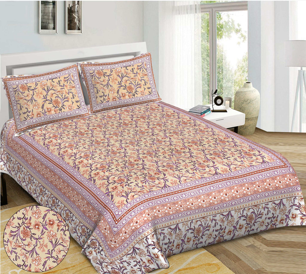 Rudra Bazaar Brown 210 TC Cotton Double King Bedsheet With 2 Pillow Covers | Grocsy