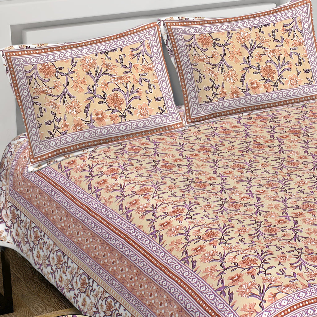 Rudra Bazaar Brown 210 TC Cotton Double King Bedsheet With 2 Pillow Covers | Grocsy