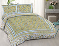Rudra Bazaar Green 210 TC Cotton Double King Bedsheet With 2 Pillow Covers | Grocsy