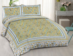 Rudra Bazaar Green 210 TC Cotton Double King Bedsheet With 2 Pillow Covers | Grocsy