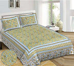 Rudra Bazaar Green 210 TC Cotton Double King Bedsheet With 2 Pillow Covers | Grocsy