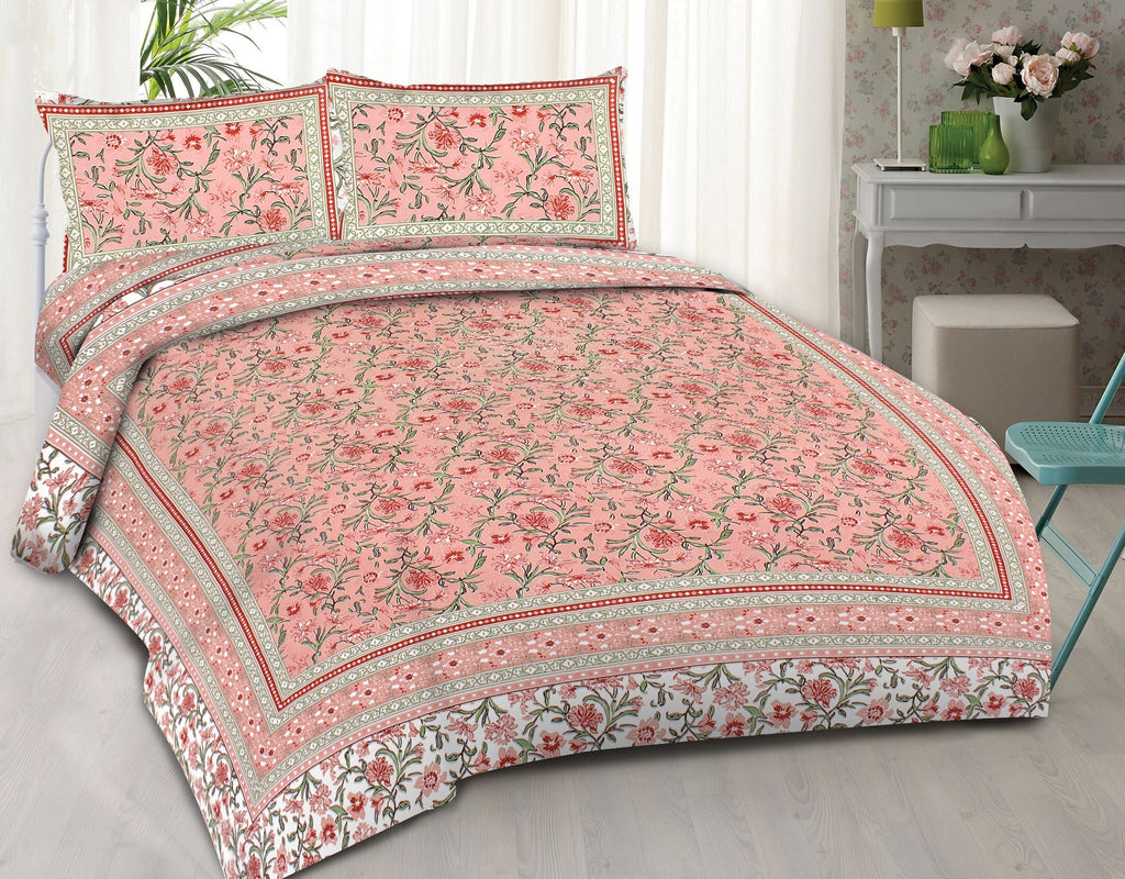 Rudra Bazaar Pink 210 TC Cotton Double King Bedsheet With 2 Pillow Covers | Grocsy