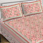 Rudra Bazaar Pink 210 TC Cotton Double King Bedsheet With 2 Pillow Covers | Grocsy