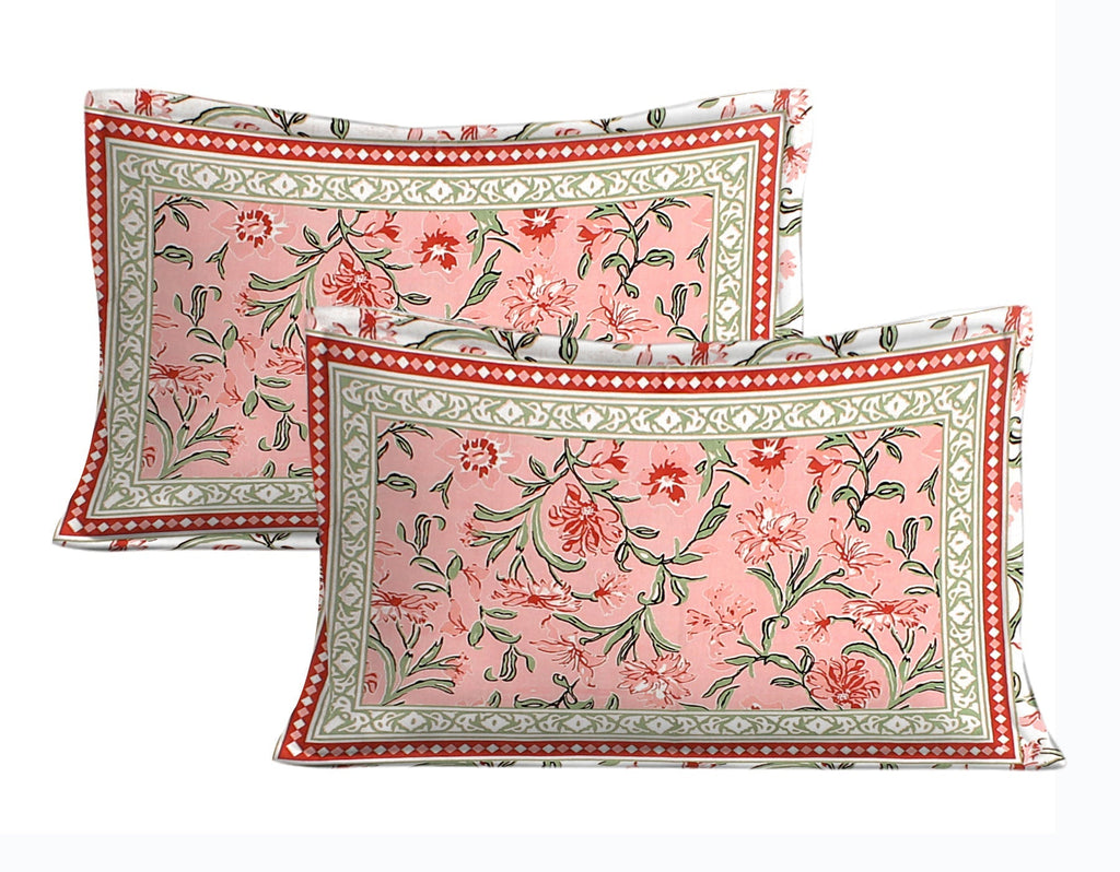 Rudra Bazaar Pink 210 TC Cotton Double King Bedsheet With 2 Pillow Covers | Grocsy