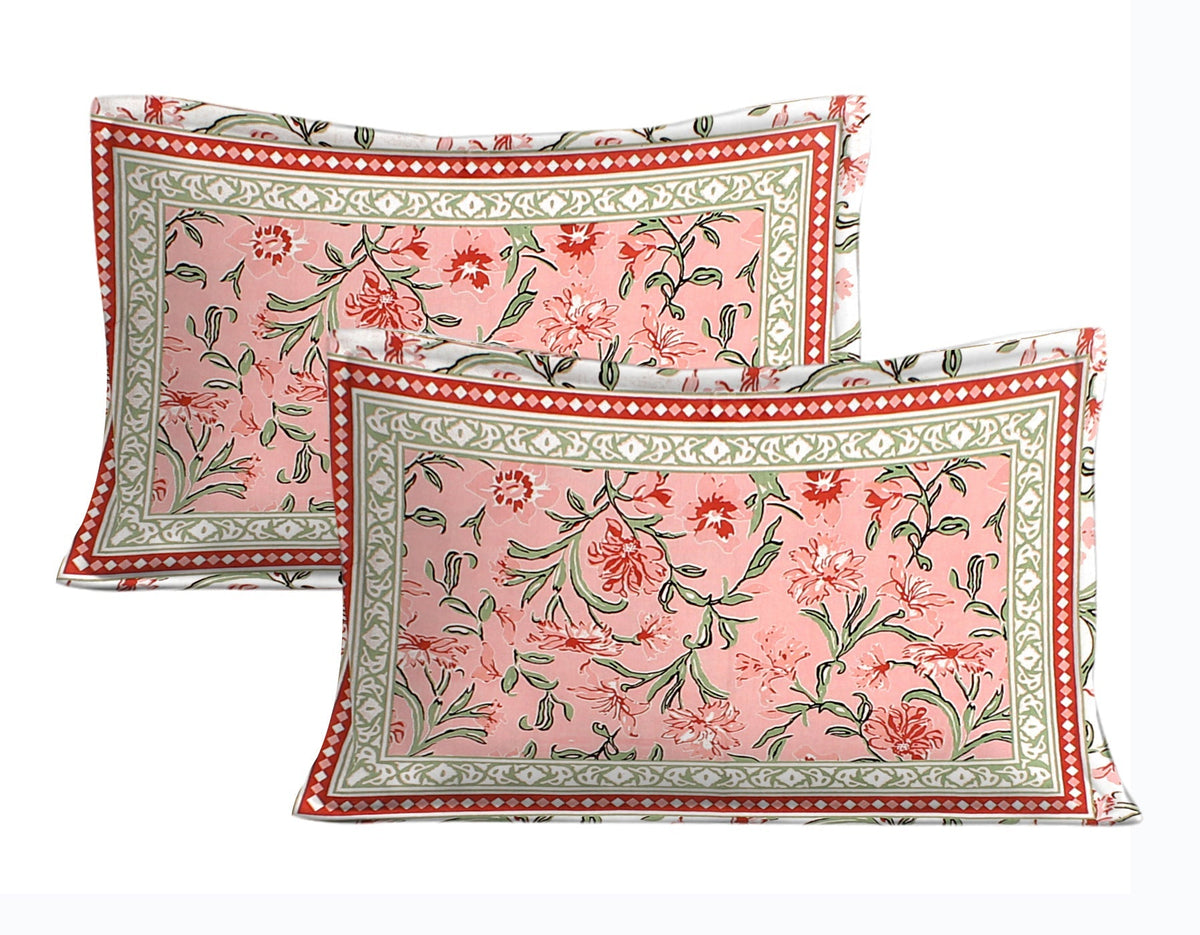 Rudra Bazaar Pink 210 TC Cotton Double King Bedsheet With 2 Pillow Covers | Grocsy