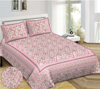 Rudra Bazaar Pink 210 TC Cotton Double King Bedsheet With 2 Pillow Covers | Grocsy