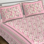 Rudra Bazaar Pink 210 TC Cotton Double King Bedsheet With 2 Pillow Covers | Grocsy