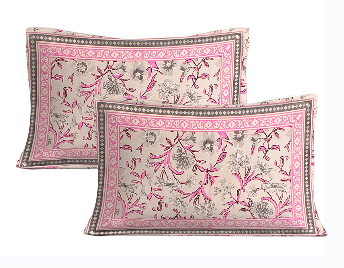 Rudra Bazaar Pink 210 TC Cotton Double King Bedsheet With 2 Pillow Covers | Grocsy