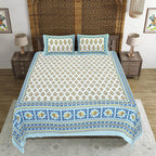 Rudra Bazaar Blue 210 TC Cotton Double King Bedsheet With 2 Pillow Covers | Grocsy