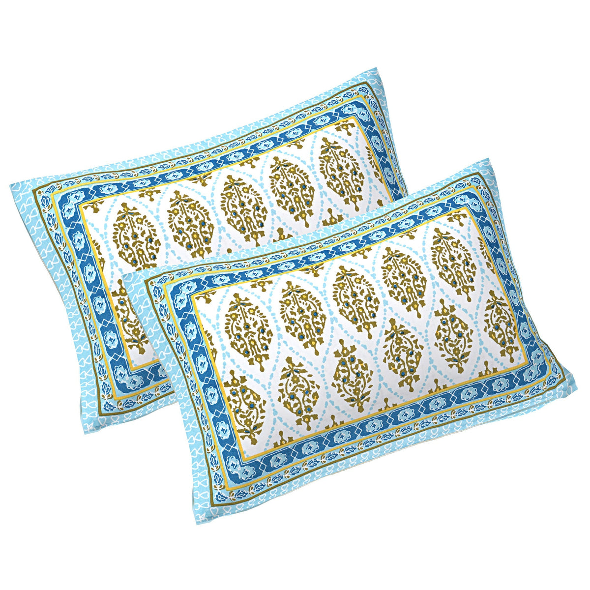 Rudra Bazaar Blue 210 TC Cotton Double King Bedsheet With 2 Pillow Covers | Grocsy