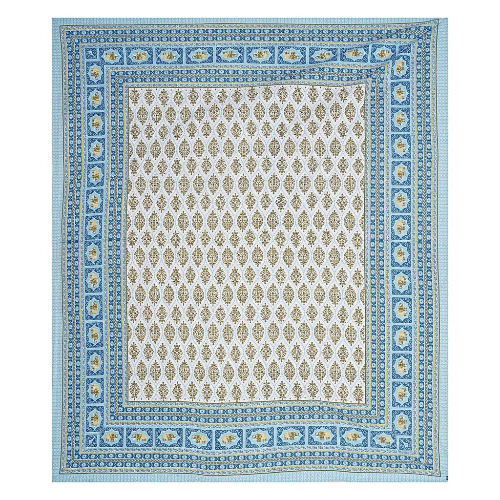 Rudra Bazaar Blue 210 TC Cotton Double King Bedsheet With 2 Pillow Covers | Grocsy