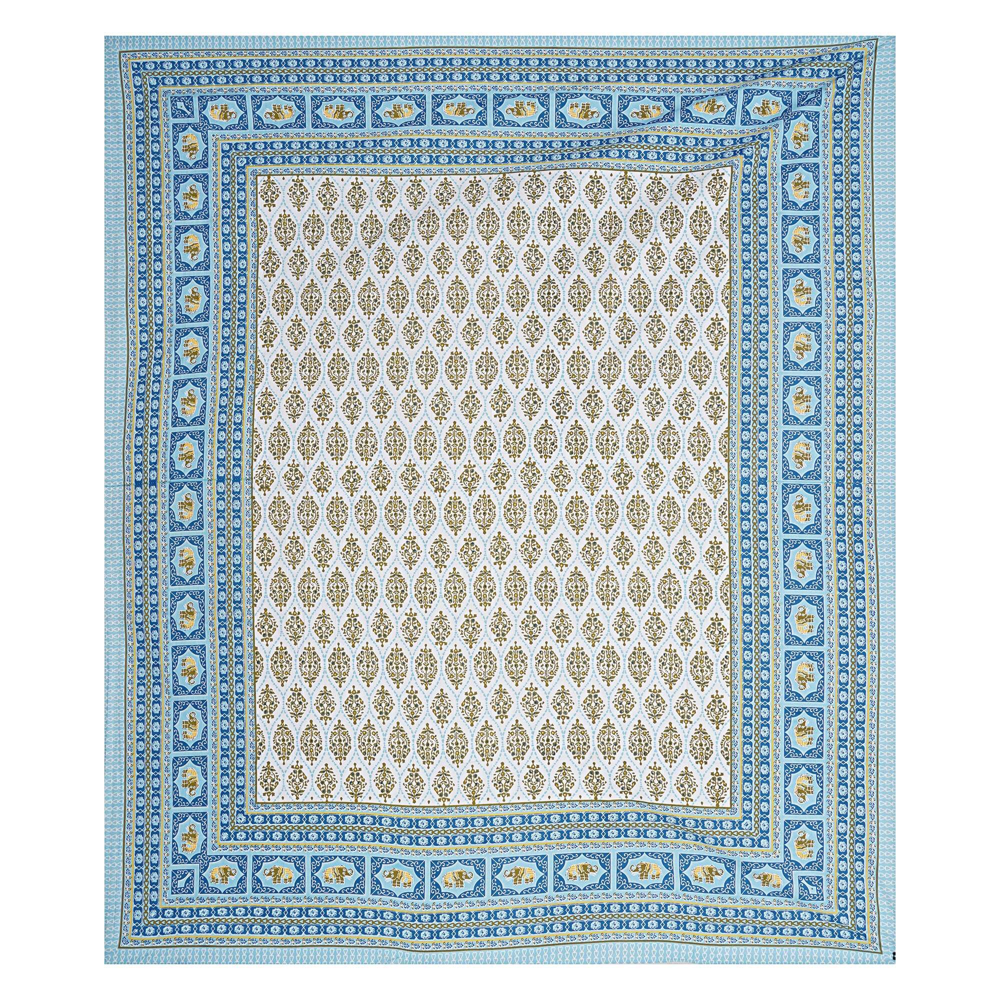 Rudra Bazaar Blue 210 TC Cotton Double King Bedsheet With 2 Pillow Covers | Grocsy