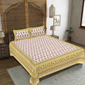 Rudra Bazaar Gold 210 TC Cotton Double King Bedsheet With 2 Pillow Covers | Grocsy