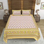 Rudra Bazaar Gold 210 TC Cotton Double King Bedsheet With 2 Pillow Covers | Grocsy